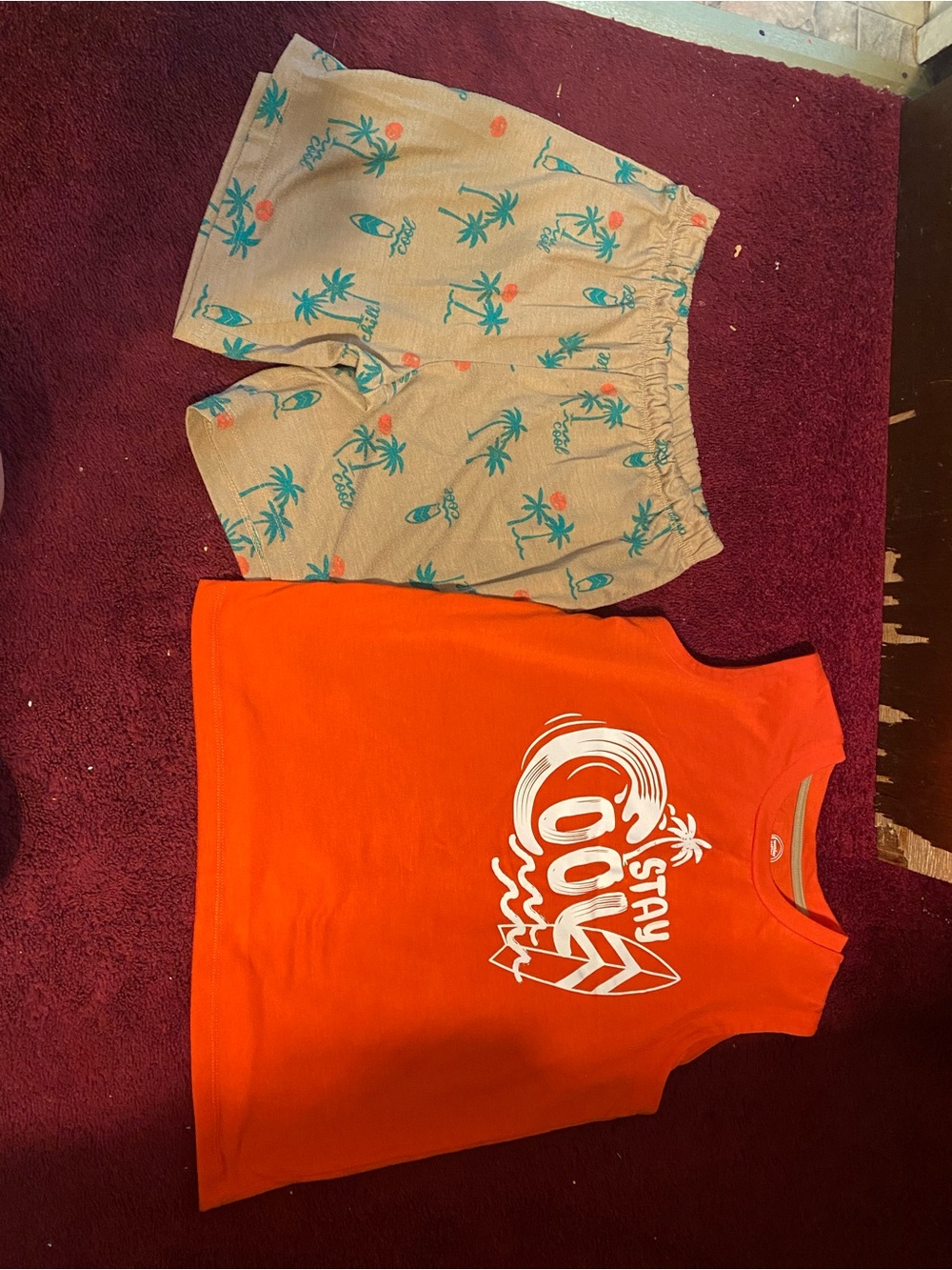 wonder nation Orange Tank Top with Tan Palm-Print Shorts Set